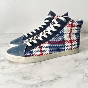 Stylish Blue and Red Plaid Women's High-Top Sneakers
